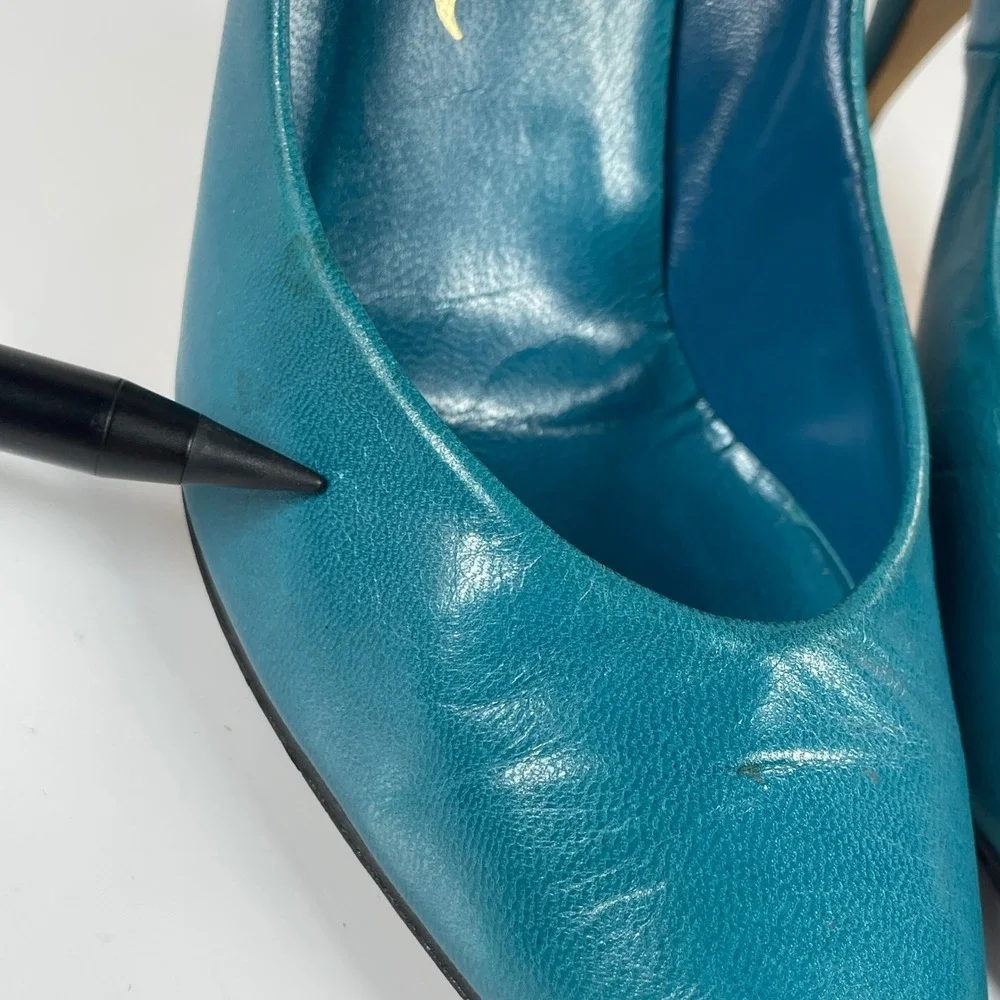 Vintage Nina Turquoise Blue Leather 80s High Heel Pumps Size 6-6.5 Halloween